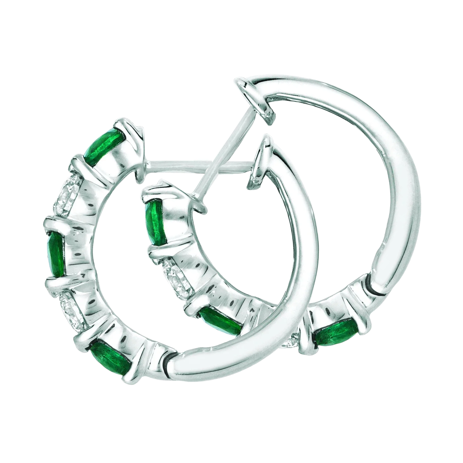 Colombian Green Emerald And Natural Earth Mined Diamond Hoop Earrings 1 Carat 14K White Gold