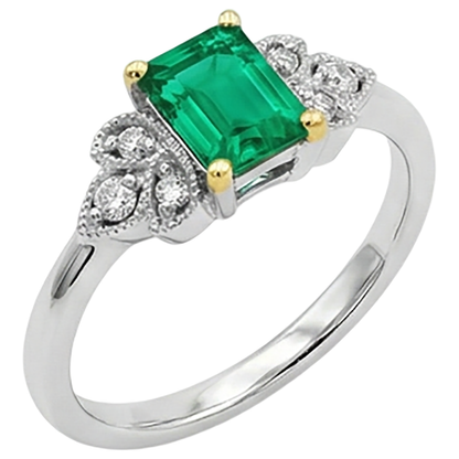 Natural Real ( Not Lab Grown ) Comfort Fit Diamond Green Emerald GIA Ring Milgrain Design
