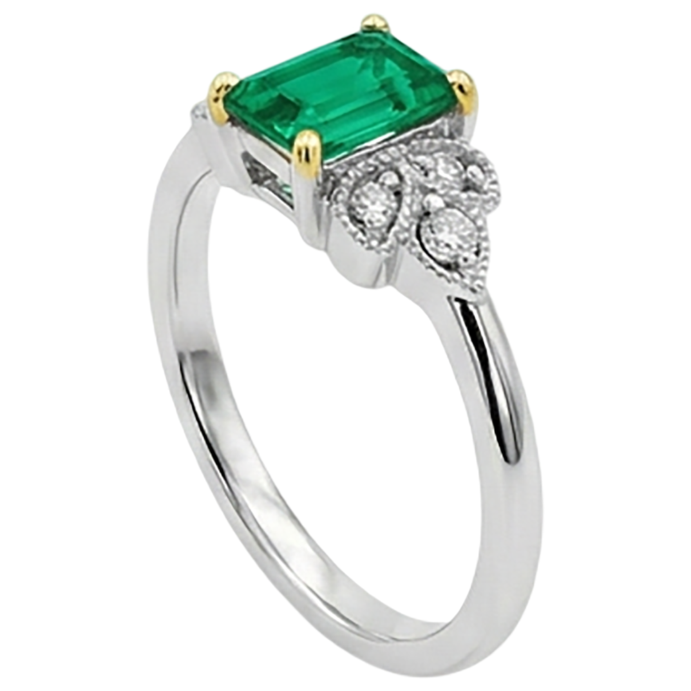 Natural Real ( Not Lab Grown ) Comfort Fit Diamond Green Emerald GIA Ring Milgrain Design