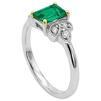 Natural Real ( Not Lab Grown ) Comfort Fit Diamond Green Emerald GIA Ring Milgrain Design