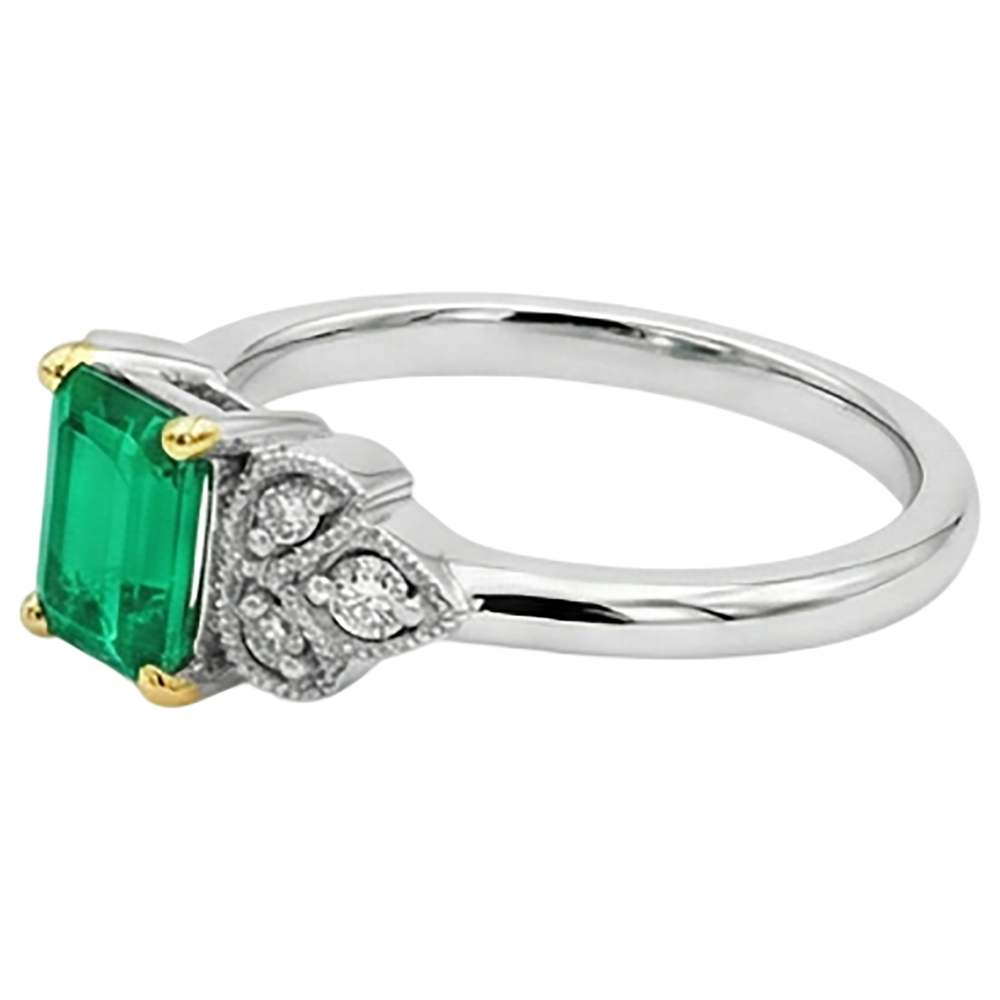 Natural Real ( Not Lab Grown ) Comfort Fit Diamond Green Emerald GIA Ring Milgrain Design