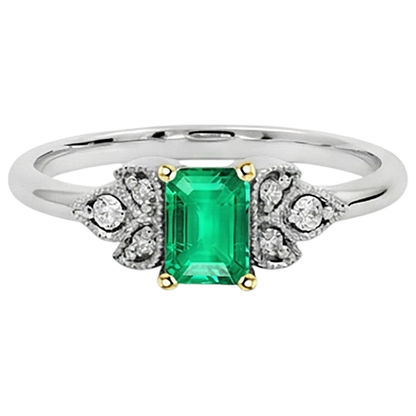 Natural Real ( Not Lab Grown ) Comfort Fit Diamond Green Emerald GIA Ring Milgrain Design