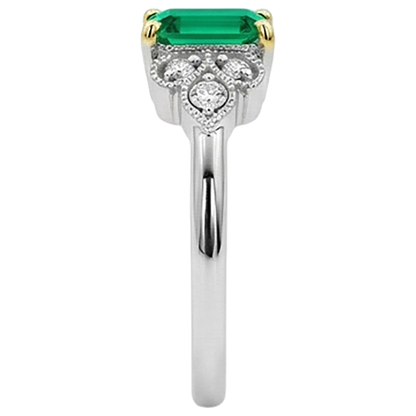 Natural Real ( Not Lab Grown ) Comfort Fit Diamond Green Emerald GIA Ring Milgrain Design
