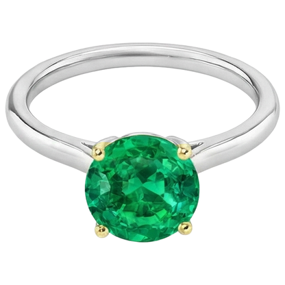 Natural Real ( Not Lab Grown ) Comfort Fit Women's Ring Round Cut Green Emerald GIA