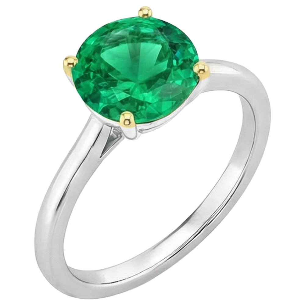 Natural Real ( Not Lab Grown ) Comfort Fit Women's Ring Round Cut Green Emerald GIA
