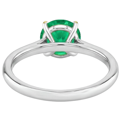Natural Real ( Not Lab Grown ) Comfort Fit Women's Ring Round Cut Green Emerald GIA