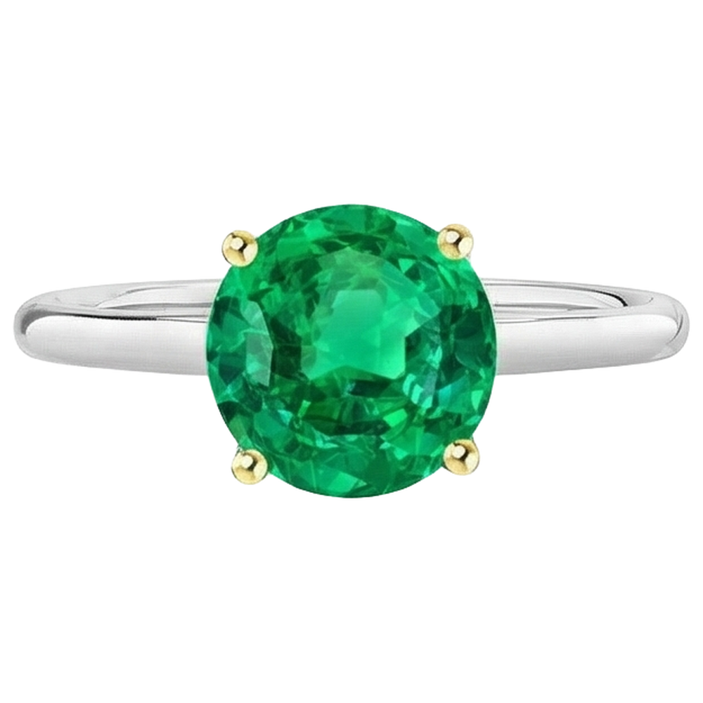 Natural Real ( Not Lab Grown ) Comfort Fit Women's Ring Round Cut Green Emerald GIA