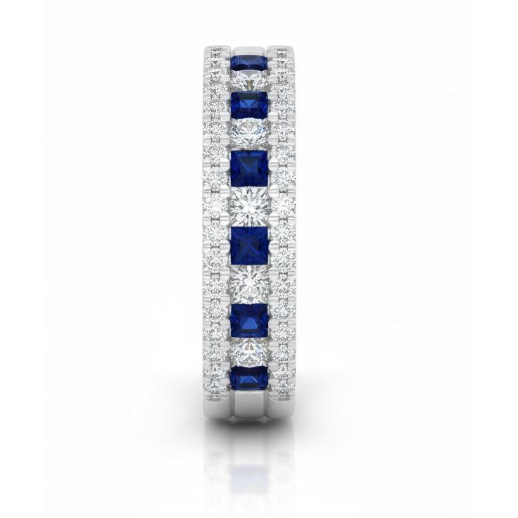 Natural Real ( Not Lab Grown )  Comfort Fit Eternity Band 3 Ct Accented Blue Sapphire Stones White Gold 14K