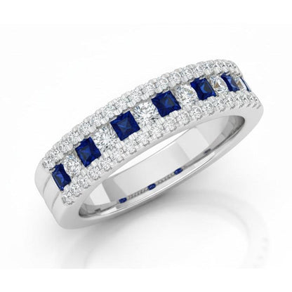 Natural Real ( Not Lab Grown )  Comfort Fit Eternity Band 3 Ct Accented Blue Sapphire Stones White Gold 14K
