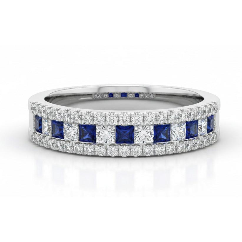 Natural Real ( Not Lab Grown )  Comfort Fit Eternity Band 3 Ct Accented Blue Sapphire Stones White Gold 14K