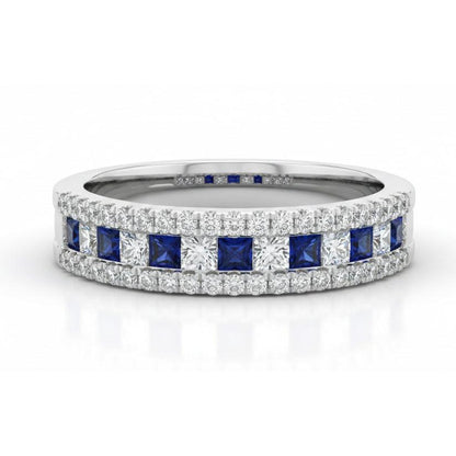 Natural Real ( Not Lab Grown )  Comfort Fit Eternity Band 3 Ct Accented Blue Sapphire Stones White Gold 14K