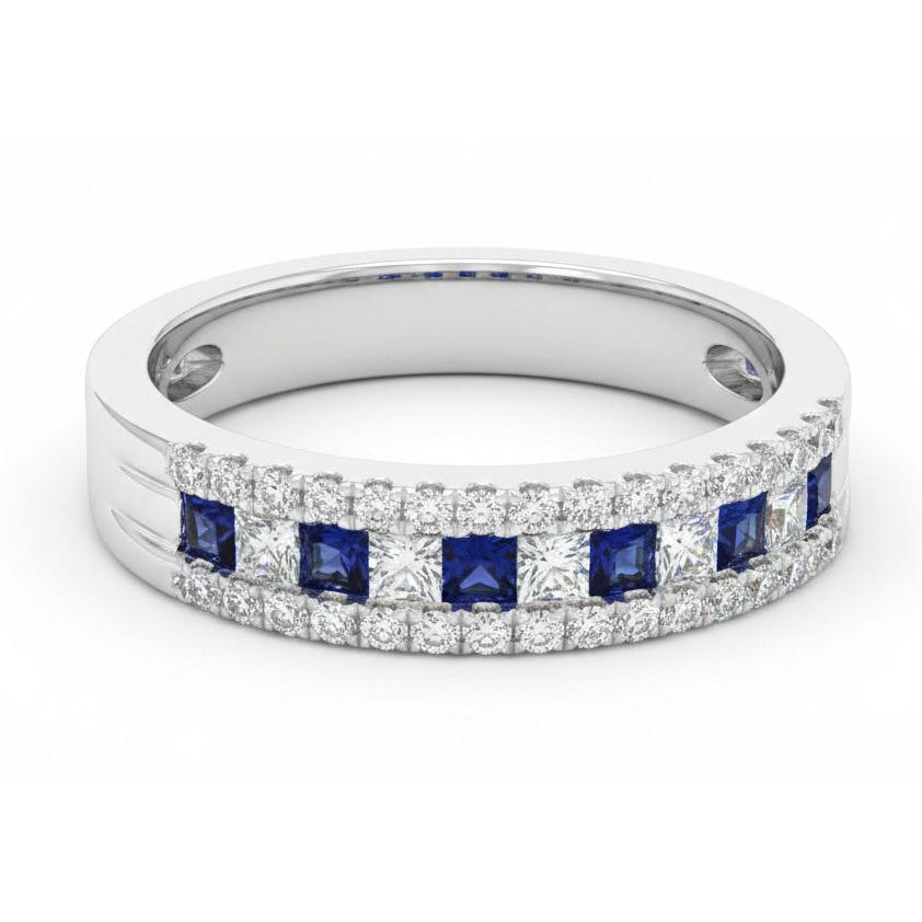 Natural Real ( Not Lab Grown )  Comfort Fit Eternity Band 3 Ct Accented Blue Sapphire Stones White Gold 14K