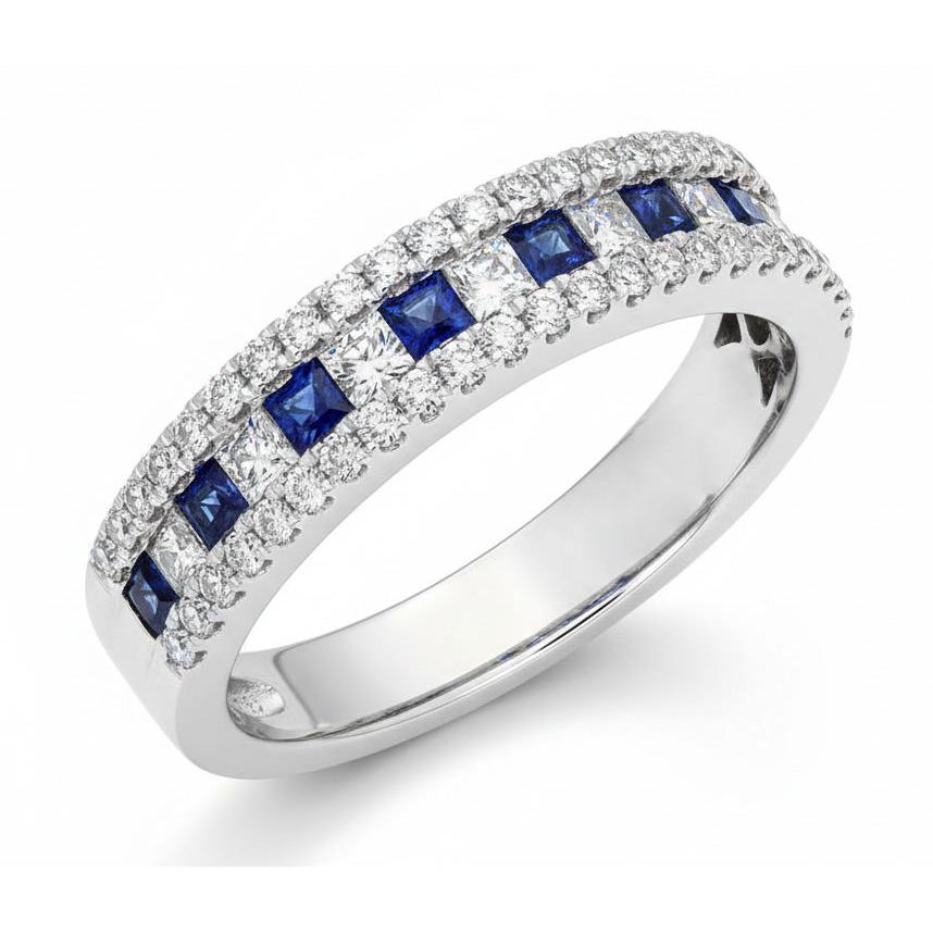 Natural Real ( Not Lab Grown )  Comfort Fit Eternity Band 3 Ct Accented Blue Sapphire Stones White Gold 14K