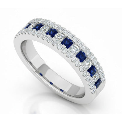 Natural Real ( Not Lab Grown )  Comfort Fit Eternity Band 3 Ct Accented Blue Sapphire Stones White Gold 14K