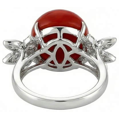 Coral With Natural Earth Mined Diamond Cocktail Ring