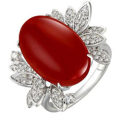 Coral With Natural Earth Mined Diamond Cocktail Ring
