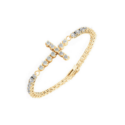 Cross Lab Grown Diamond Tennis Bracelet 12 Carats Yellow Gold Round Cut Jewelry