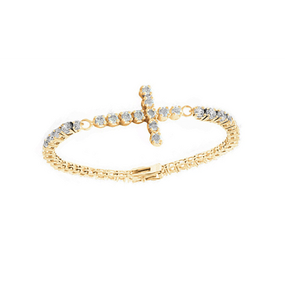 Cross Lab Grown Diamond Tennis Bracelet 12 Carats Yellow Gold Round Cut Jewelry