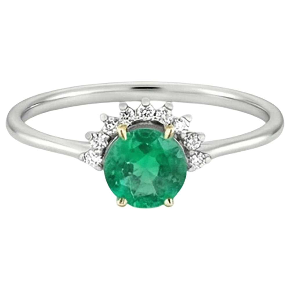 Natural Real ( Not Lab Grown ) Crown Style Green Emerald GIA Diamond Ring Thin Shank