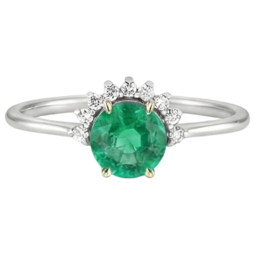 Natural Real ( Not Lab Grown ) Crown Style Green Emerald GIA Diamond Ring Thin Shank