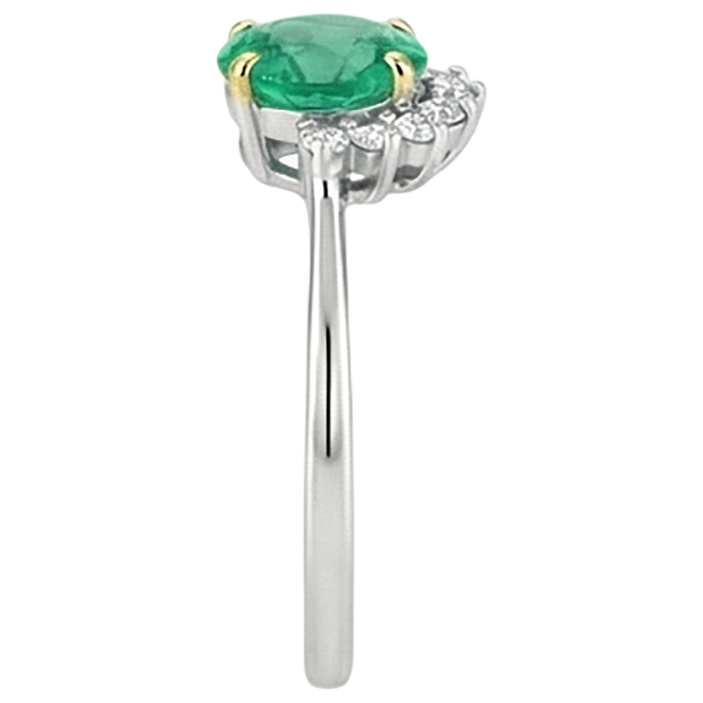 Natural Real ( Not Lab Grown ) Crown Style Green Emerald GIA Diamond Ring Thin Shank