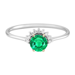 Crown Style Green Emerald Diamond Ring Thin Shank