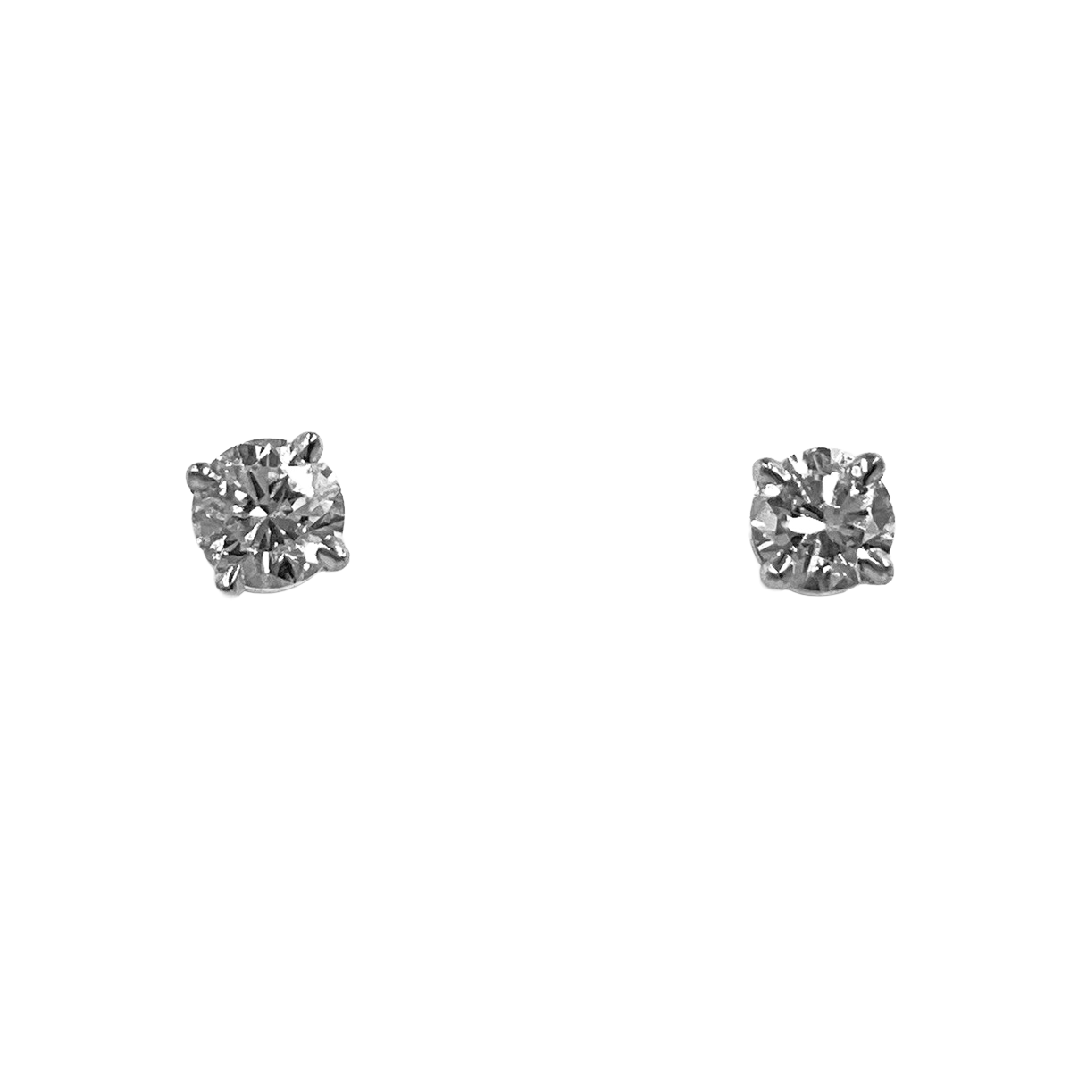 Crown Setting 1 Carat Round Natural Earth Mined Diamond Stud Earring White Gold 14K