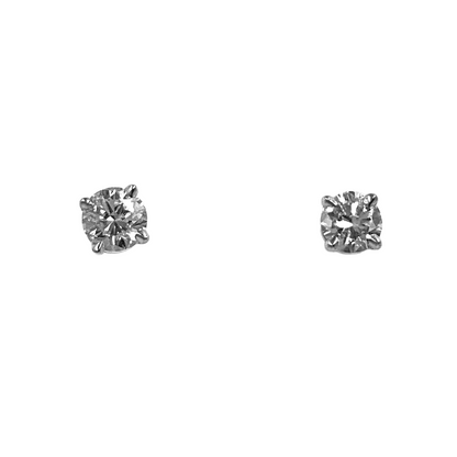 Crown Setting 1 Carat Round Natural Earth Mined Diamond Stud Earring White Gold 14K