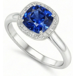 Natural Real ( Not Lab Grown )  Cushion And Round Cut 3 Ct Kashmir Sapphire Ring White Gold 14K