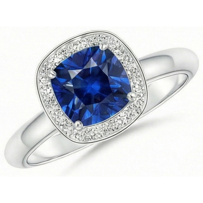 Natural Real ( Not Lab Grown )  Cushion And Round Cut 3 Ct Kashmir Sapphire Ring White Gold 14K