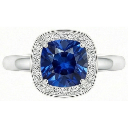 Natural Real ( Not Lab Grown )  Cushion And Round Cut 3 Ct Kashmir Sapphire Ring White Gold 14K