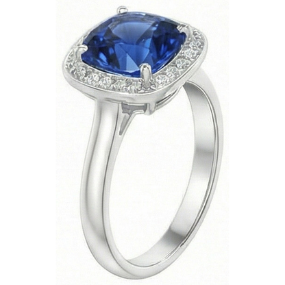 Natural Real ( Not Lab Grown )  Cushion And Round Cut 3 Ct Kashmir Sapphire Ring White Gold 14K