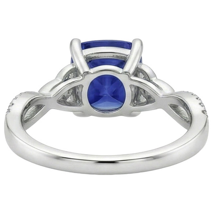 Cushion Blue Ceylon Sapphire And Natural Earth Mined Diamond Gemstone Ring 3.25 Carats