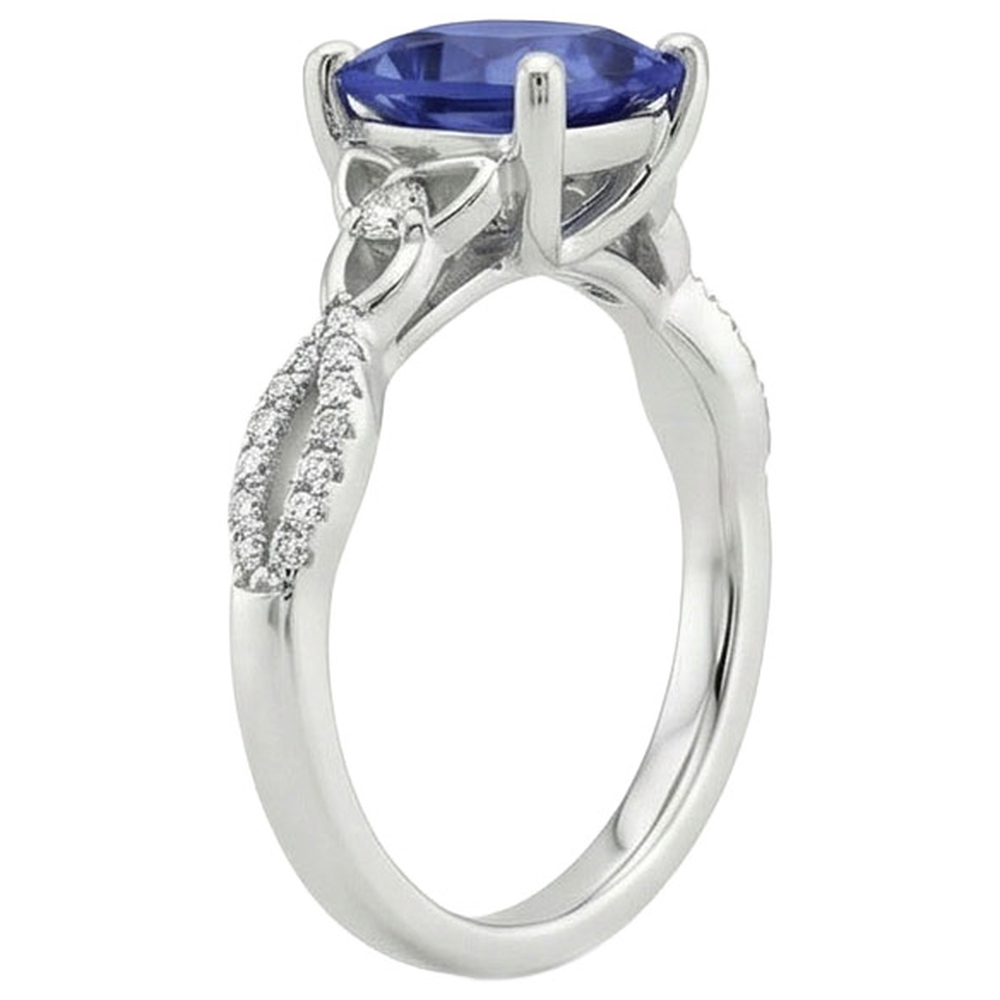 Cushion Blue Ceylon Sapphire And Natural Earth Mined Diamond Gemstone Ring 3.25 Carats