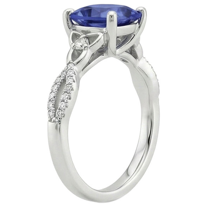 Cushion Blue Ceylon Sapphire And Natural Earth Mined Diamond Gemstone Ring 3.25 Carats