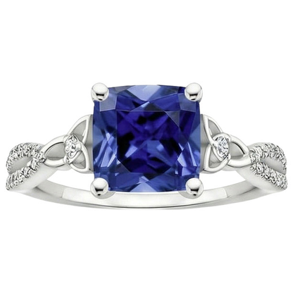 Cushion Blue Ceylon Sapphire And Natural Earth Mined Diamond Gemstone Ring 3.25 Carats