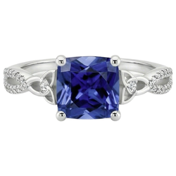 Cushion Blue Ceylon Sapphire And Natural Earth Mined Diamond Gemstone Ring 3.25 Carats