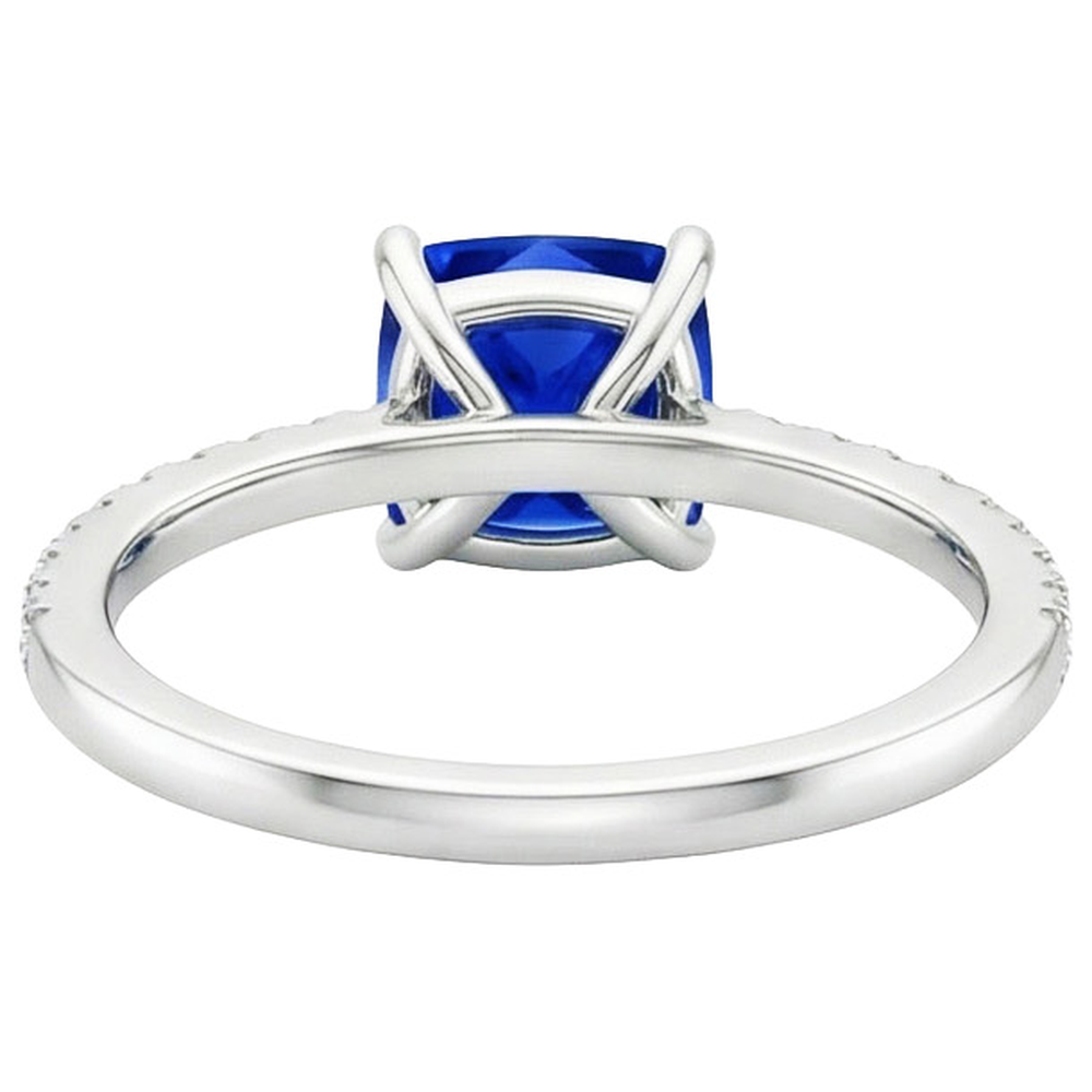 Cushion Blue Sapphire Natural Earth Mined Diamond Ring With Pave Set Accents 2.75 Carats