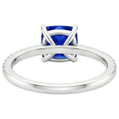Cushion Blue Sapphire Natural Earth Mined Diamond Ring With Pave Set Accents 2.75 Carats