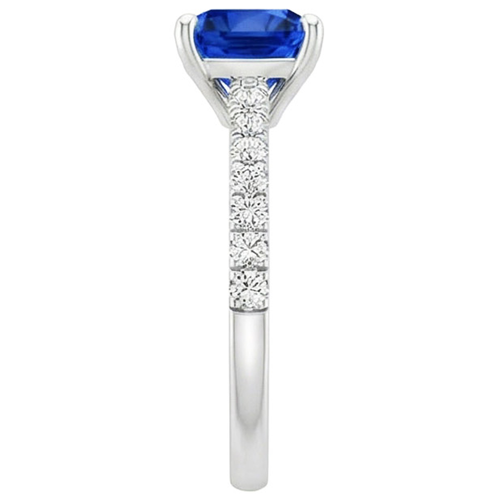 Cushion Blue Sapphire Natural Earth Mined Diamond Ring With Pave Set Accents 2.75 Carats