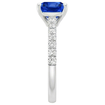 Cushion Blue Sapphire Natural Earth Mined Diamond Ring With Pave Set Accents 2.75 Carats