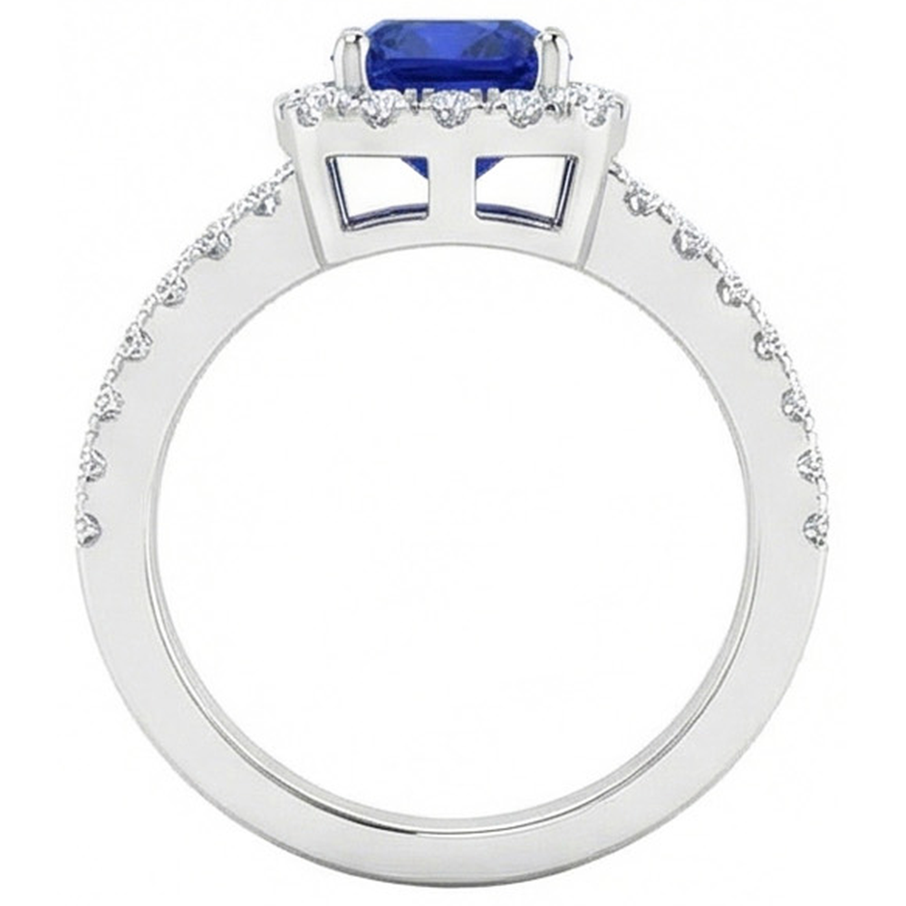Cushion Blue Sapphire With Natural Earth Mined Diamonds 4.50 Carats Ring White Gold 14K