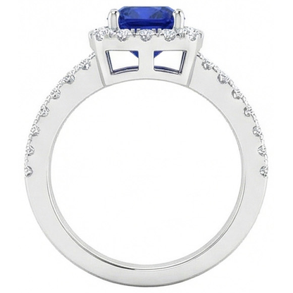 Cushion Blue Sapphire With Natural Earth Mined Diamonds 4.50 Carats Ring White Gold 14K