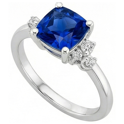Cushion Blue Sapphire & Natural Earth Mined Diamond Engagement Ring 2.50 Carats White Gold