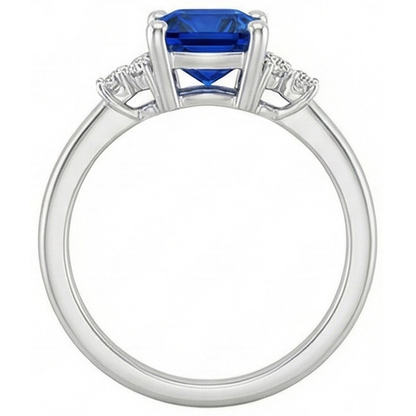Cushion Blue Sapphire & Natural Earth Mined Diamond Engagement Ring 2.50 Carats White Gold