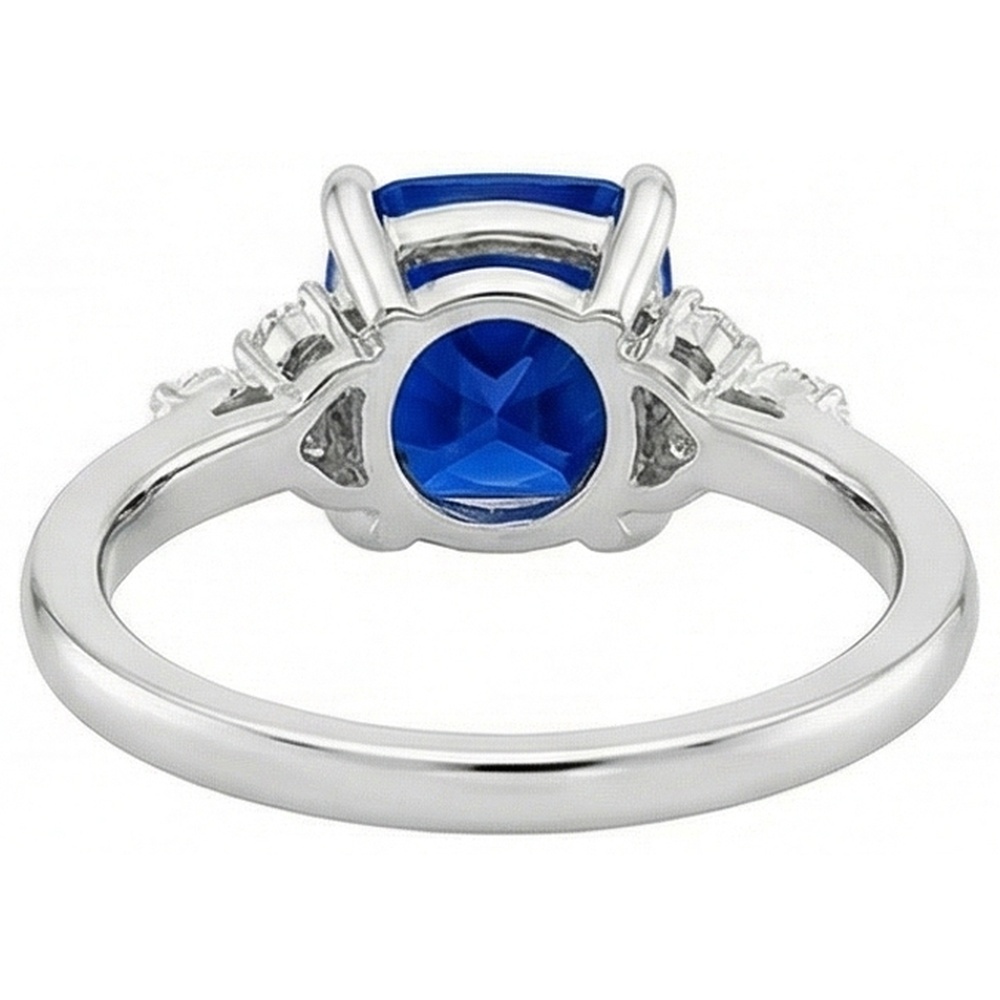 Cushion Blue Sapphire & Natural Earth Mined Diamond Engagement Ring 2.50 Carats White Gold