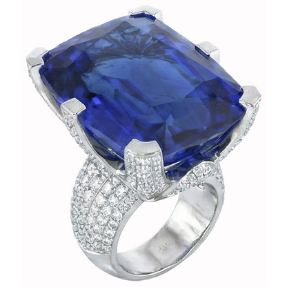 Cushion Ceylon Color Blue Sapphire And Round IGI CERTIFIED Diamonds 8.51 Carat Ring