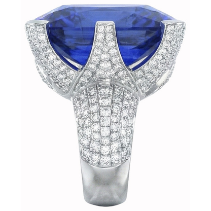 Cushion Ceylon Color Blue Sapphire And Round IGI CERTIFIED Diamonds 8.51 Carat Ring