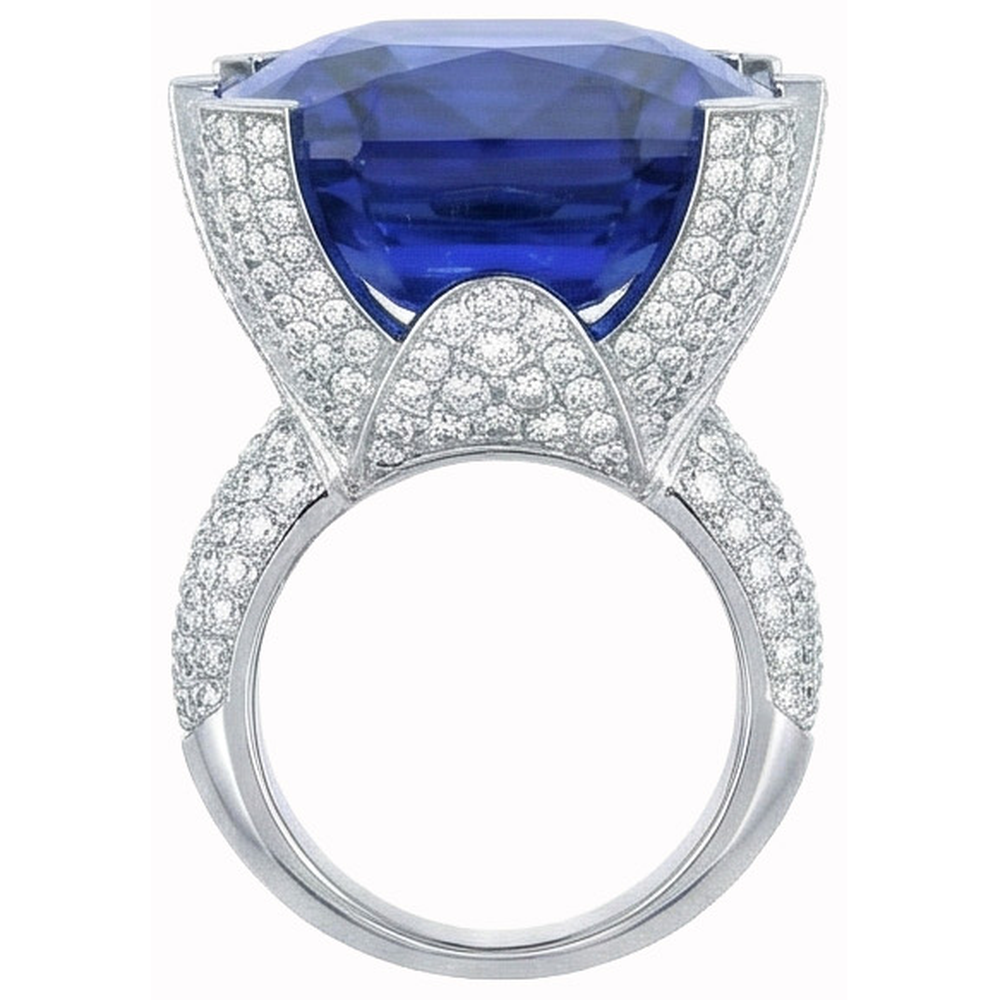 Cushion Ceylon Color Blue Sapphire And Round IGI CERTIFIED Diamonds 8.51 Carat Ring