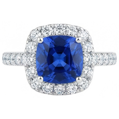 Cushion Ceylon Blue Sapphire With Natural Earth Mined Diamonds 2.50 Ct. Ring